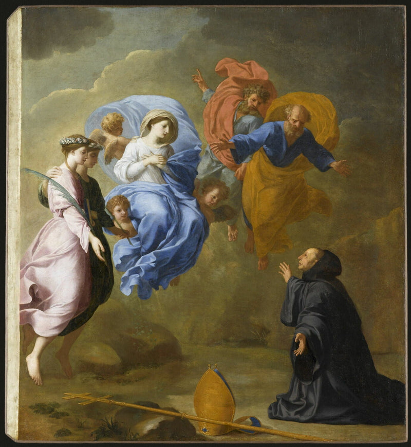 Aparição da Virgem acompanhada de Santa Inês e Santa Téclica a São Martinho - Eustache Le Sueur
