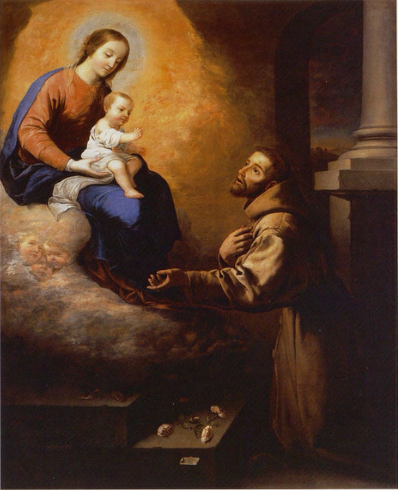 Aparição da Virgem e do Menino Jesus a São Francisco na Portioncule - Francisco de Zurbarán