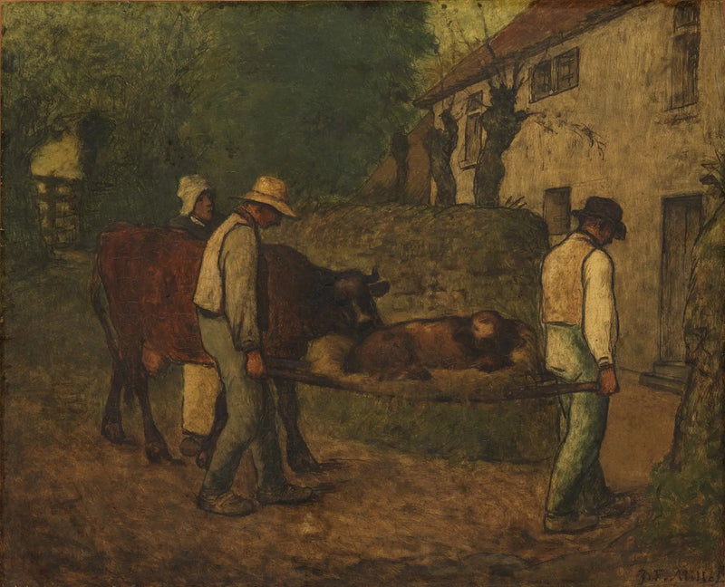 Leve para casa o bezerro recém-nascido nos campos - Jean-François Millet