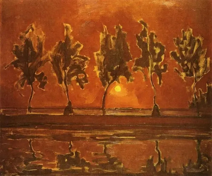 Arbres près du Gein au lever de la lune - Piet Mondrian image 1 copie de tableau peinte à la main