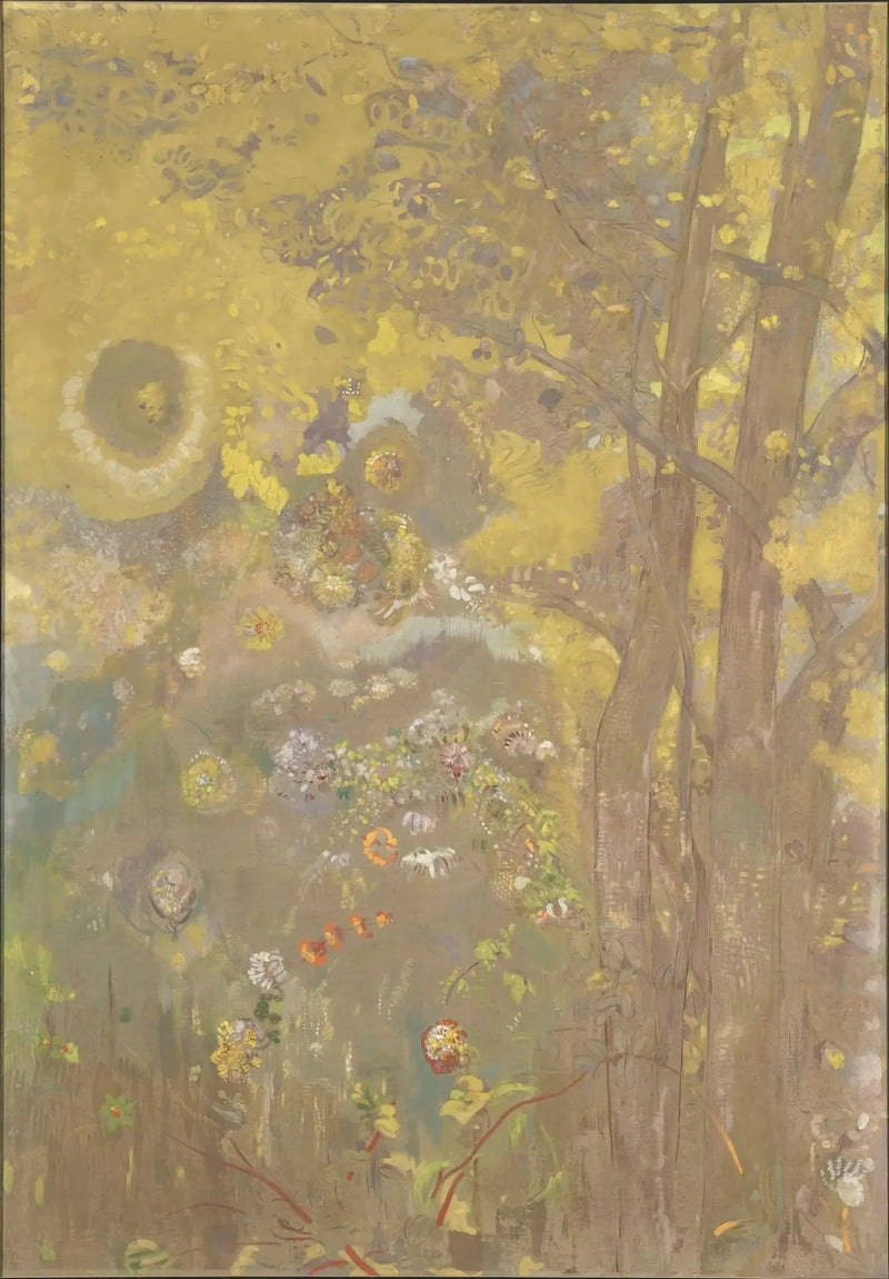 Árvores sobre um fundo amarelo - Odilon Redon