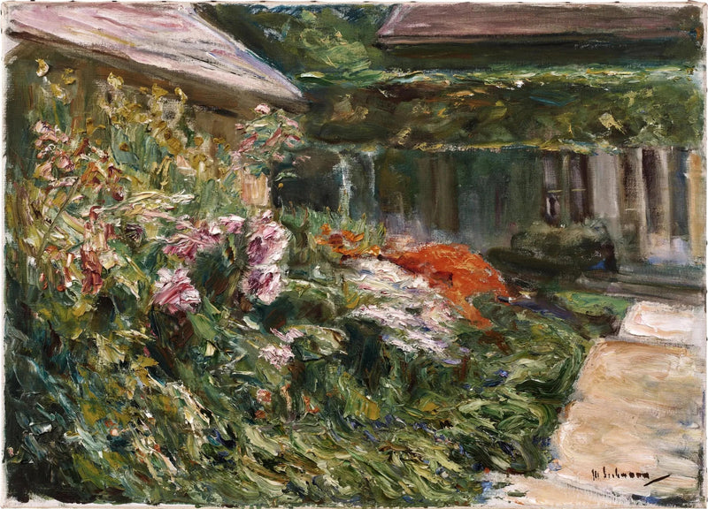 Arbustos floridos perto do abrigo de jardim voltados para o nordeste - Max Liebermann