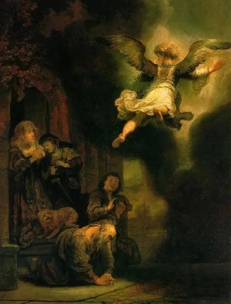 O Arcanjo Rafael deixando a família de Tobias - Rembrandt