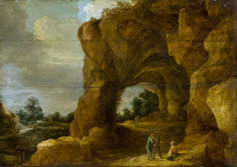 Arque rochosa com personagens - David Teniers Júnior