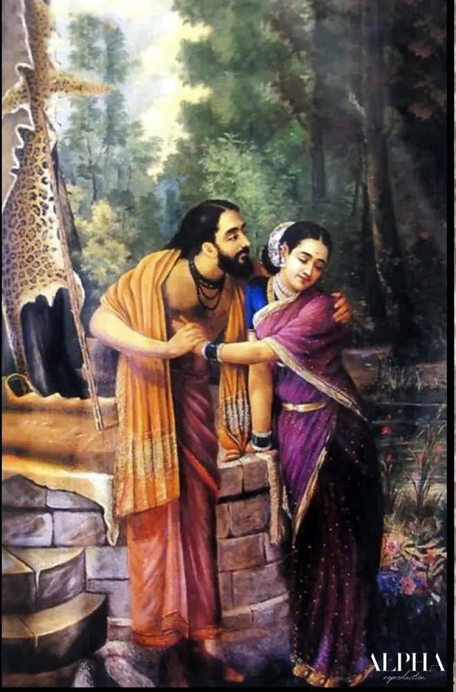 Arjuna et Subhadra - Ravi Varmâ - Reproductions de tableaux et peintures haut de gamme