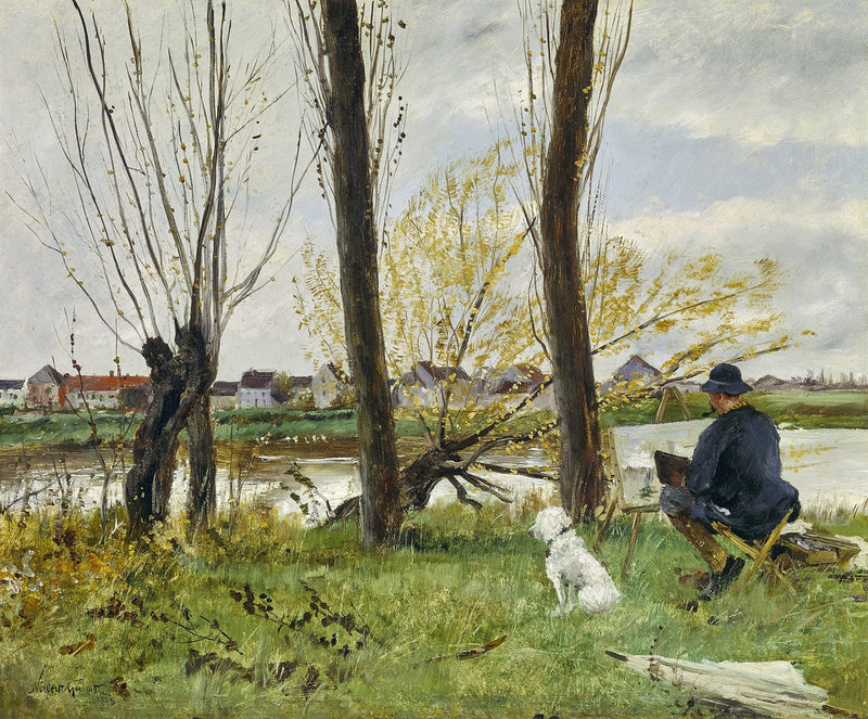 Artista desenhando às margens do Oise - Norbert Gœneutte