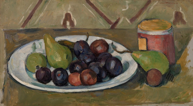 Prato com frutas e pote de conservas - Paul Cézanne