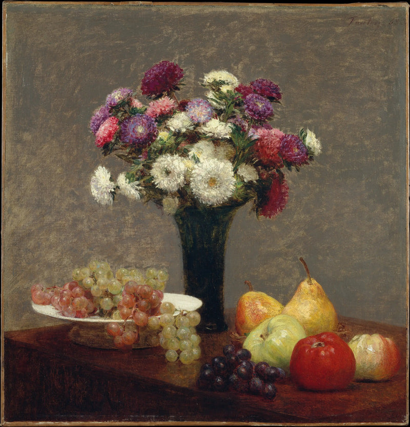 Asters e Frutas sobre uma mesa - Henri Fantin-Latour
