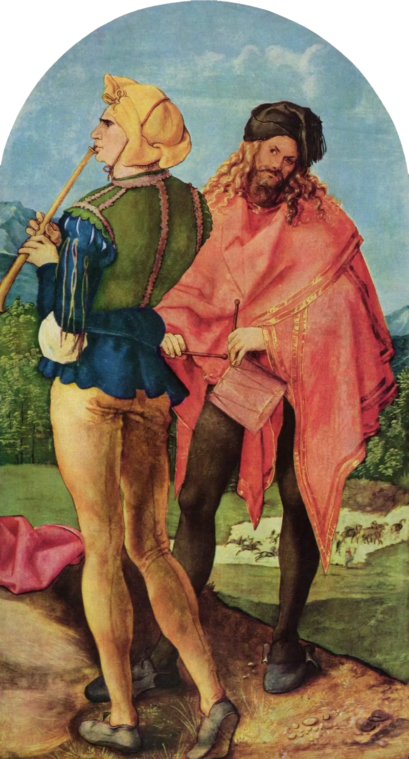 Altares de Jabach: tocador de gaita de foles e baterista - Albrecht Dürer