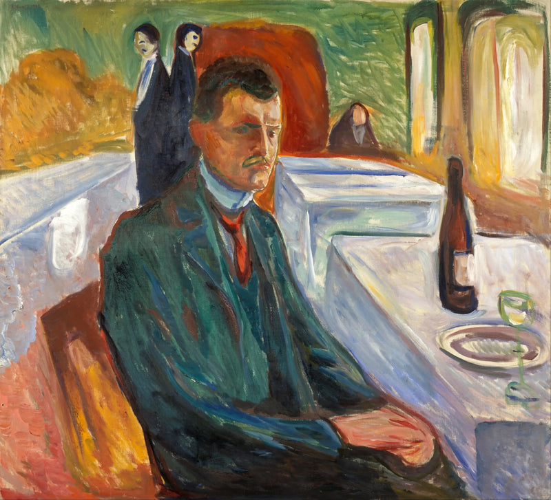 Autorretrato com a garrafa de vinho - Edvard Munch