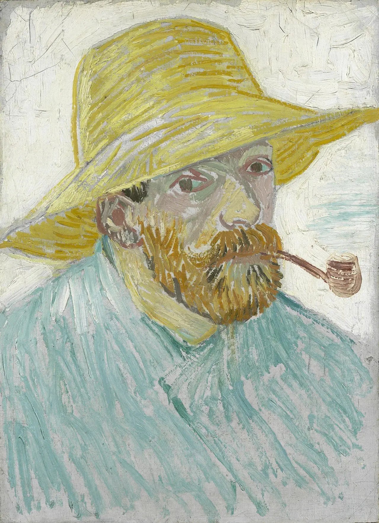Autoportrait à la pipe et au chapeau de paille - Vincent van Gogh image 1 copie peinte à la main à l’huile