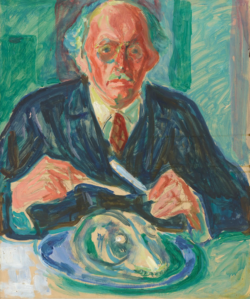 Autorretrato com cabeça de cachorro em um prato - Edvard Munch