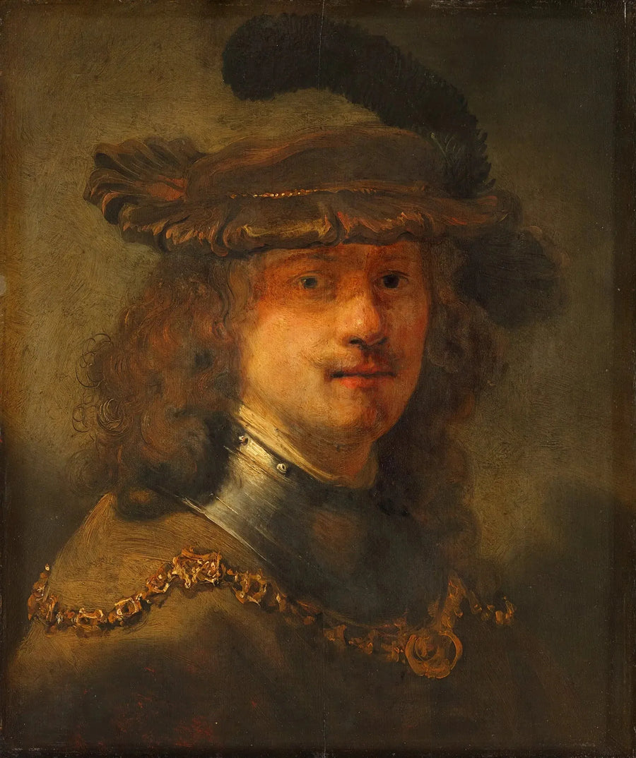 Autorretrato com boina de veludo e corrente de ouro - Rembrandt