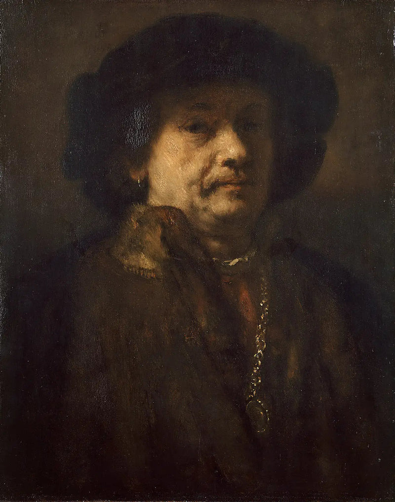 Autorretrato com boina preta e corrente de ouro - Rembrandt