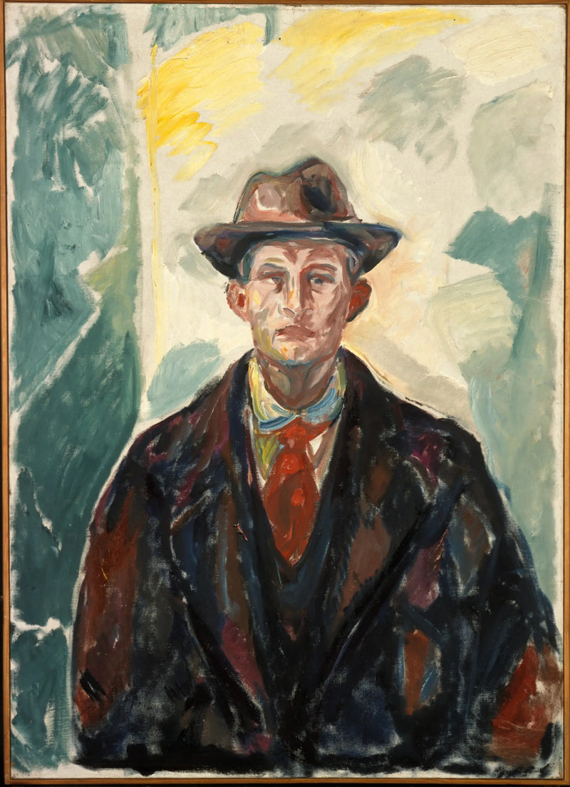 Autorretrato com chapéu e gravata vermelha - Edvard Munch