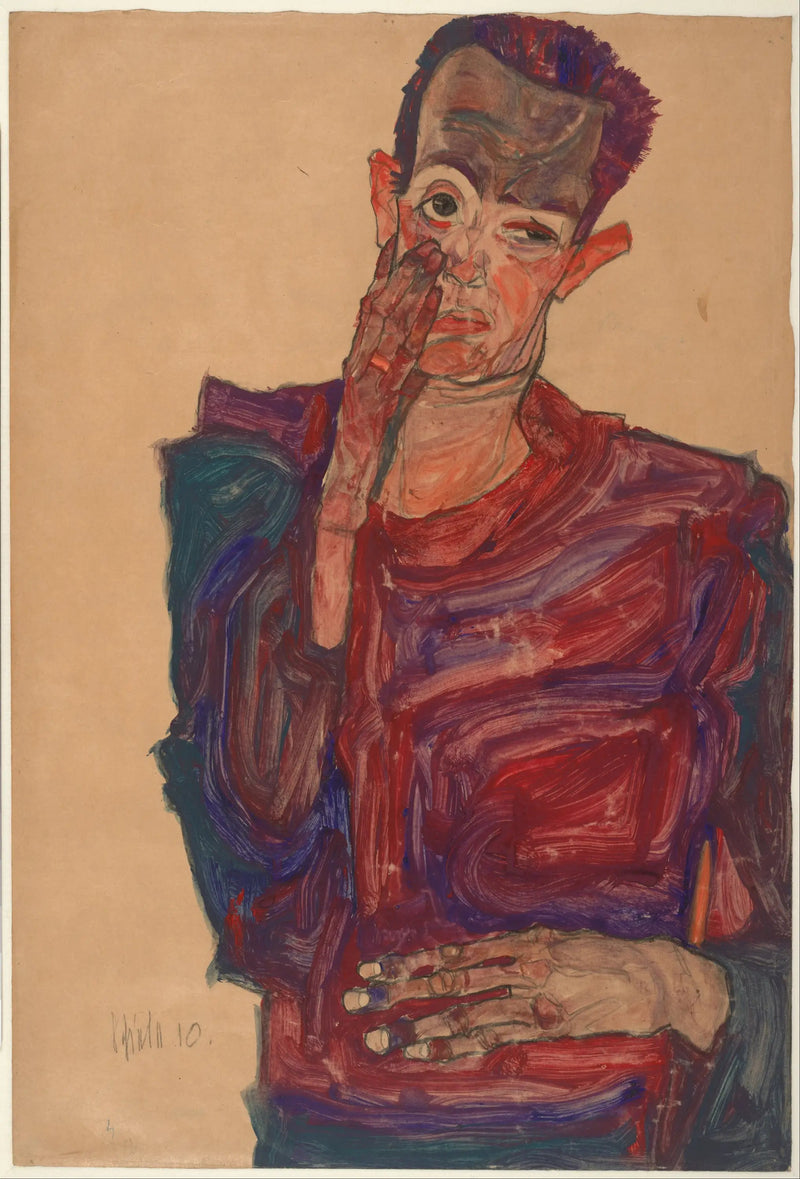 Autorretrato com a pálpebra caída - Egon Schiele