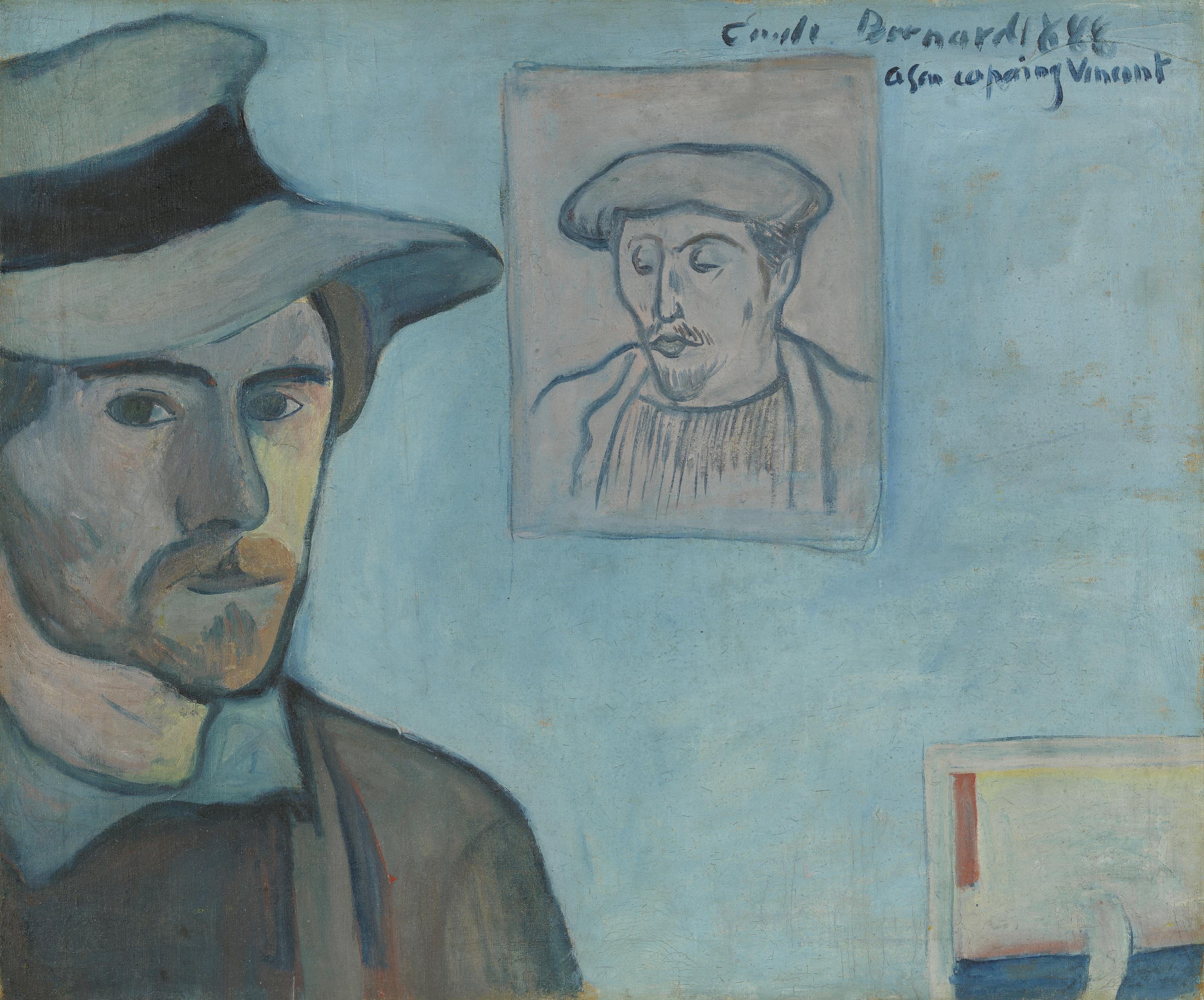 Autoportrait avec le portrait de Gauguin - Émile Bernard image 1 reproduction d’œuvre d’art à l’huile