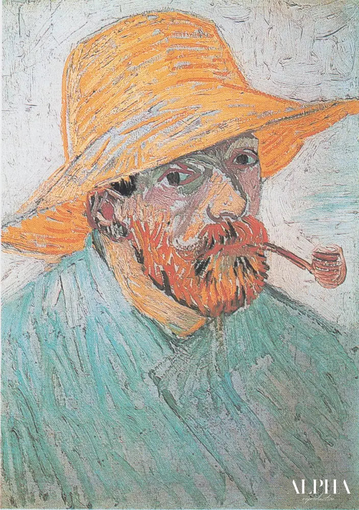 Autoportrait avec un chapeau de paille et une pipe - Van Gogh - Reproductions de tableaux et peintures haut de gamme