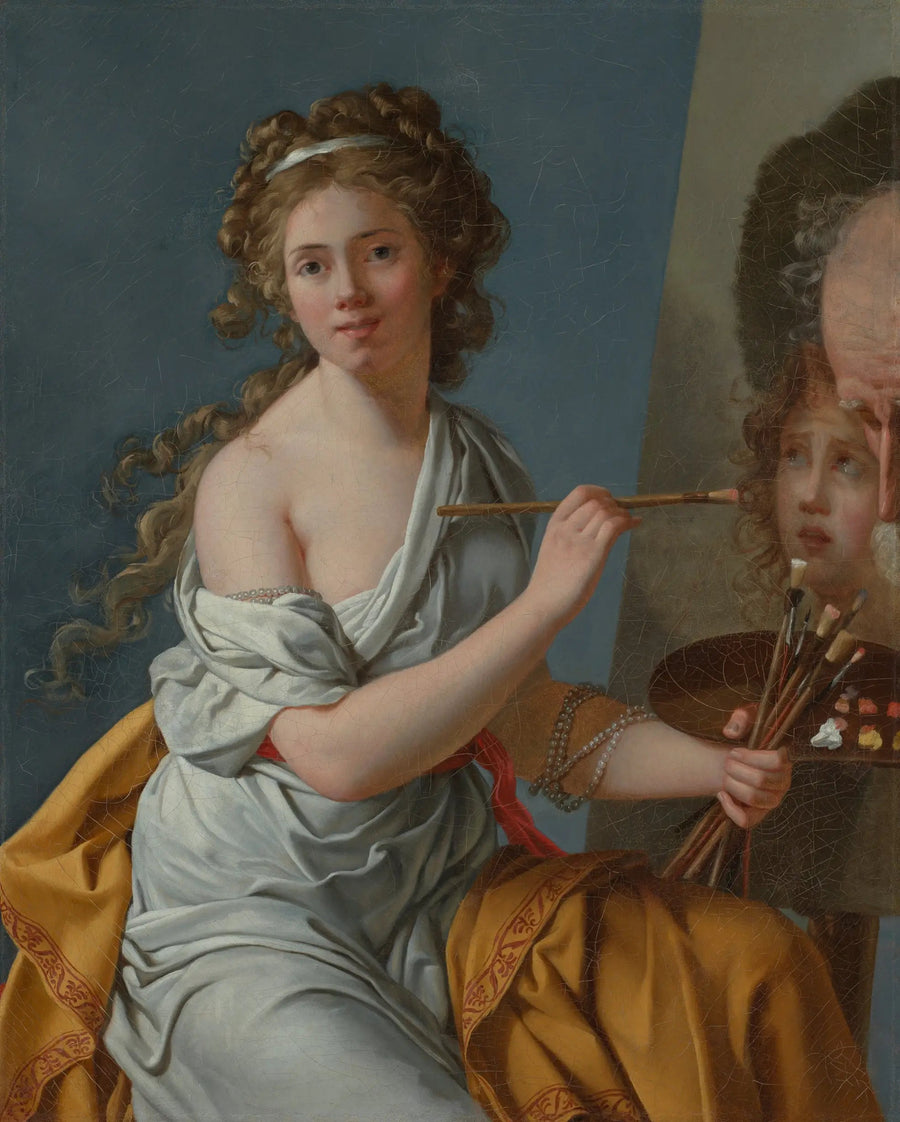Autorretrato copiando o Bélisaire e a criança até a cintura de David - Marie-Guillemine Benoist