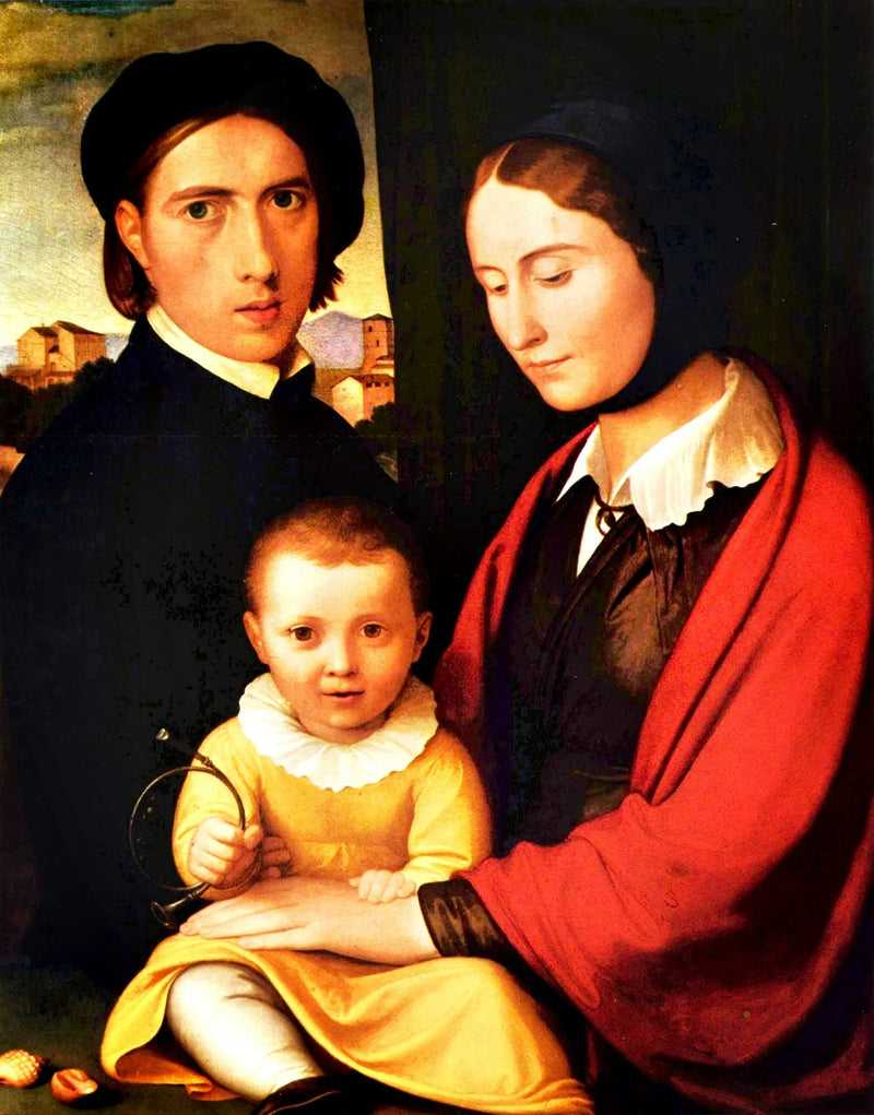 Auto-retrato do artista com sua esposa e seu filho Alfons - Johann Friedrich Overbeck