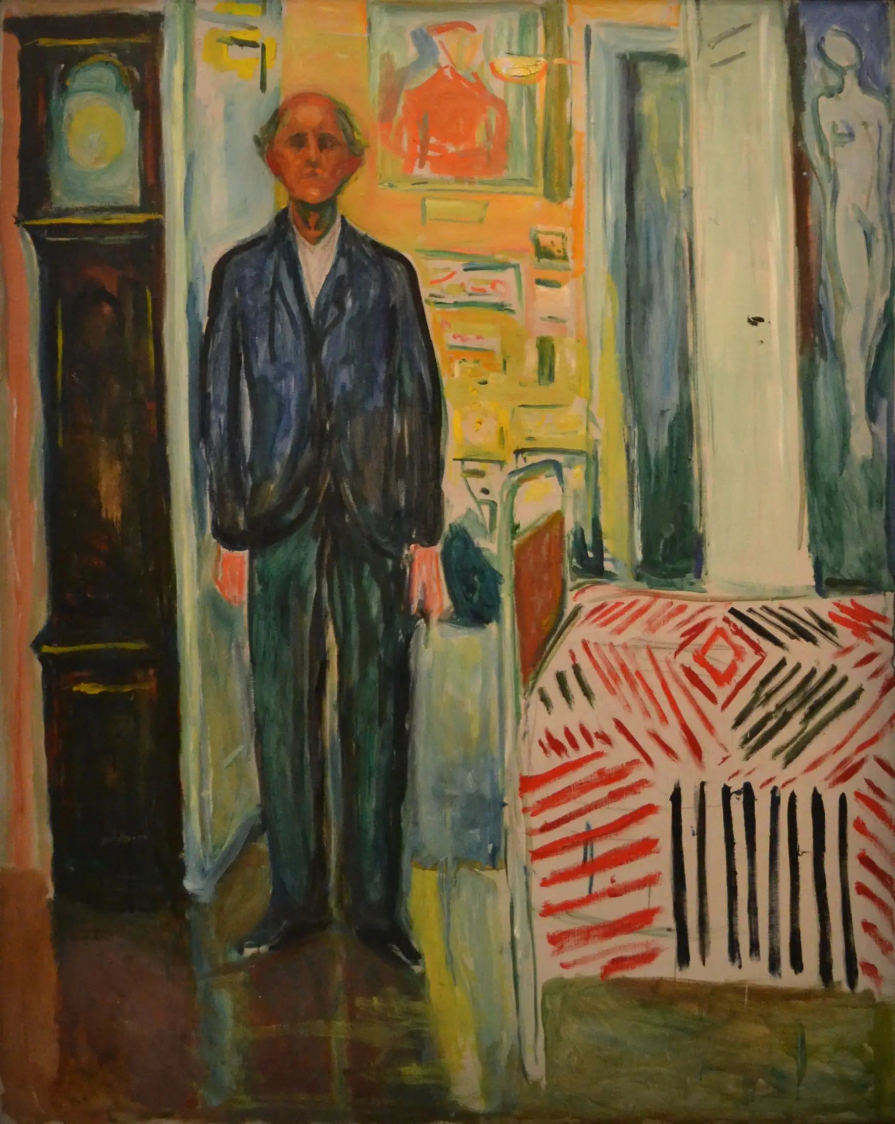 Reproduction du tableau « Autoportrait. Entre l'horloge et le lit - Edvard Munch » par Alpha Reproduction en peinture à l’huile
