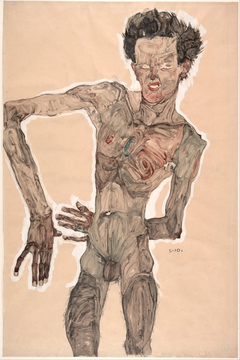 Autorretrato nu com careta - Egon Schiele
