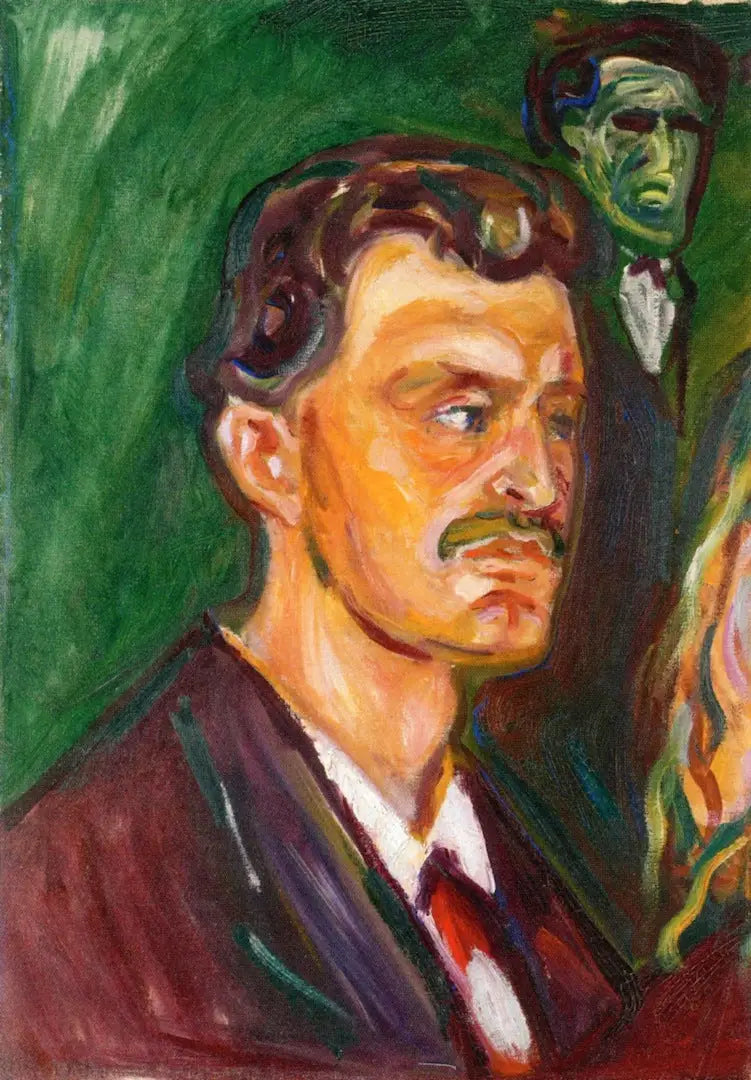 Autorretrato sobre um fundo verde - Edvard Munch