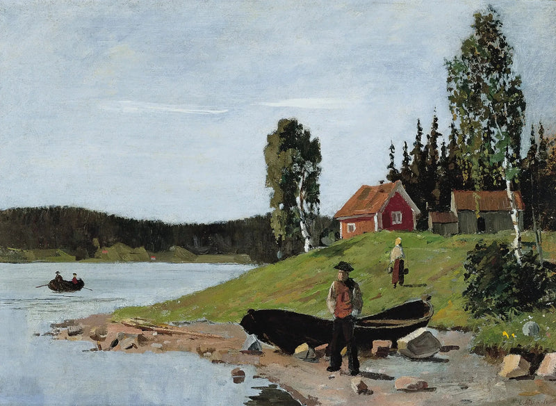 Baía com navio e casa - Edvard Munch