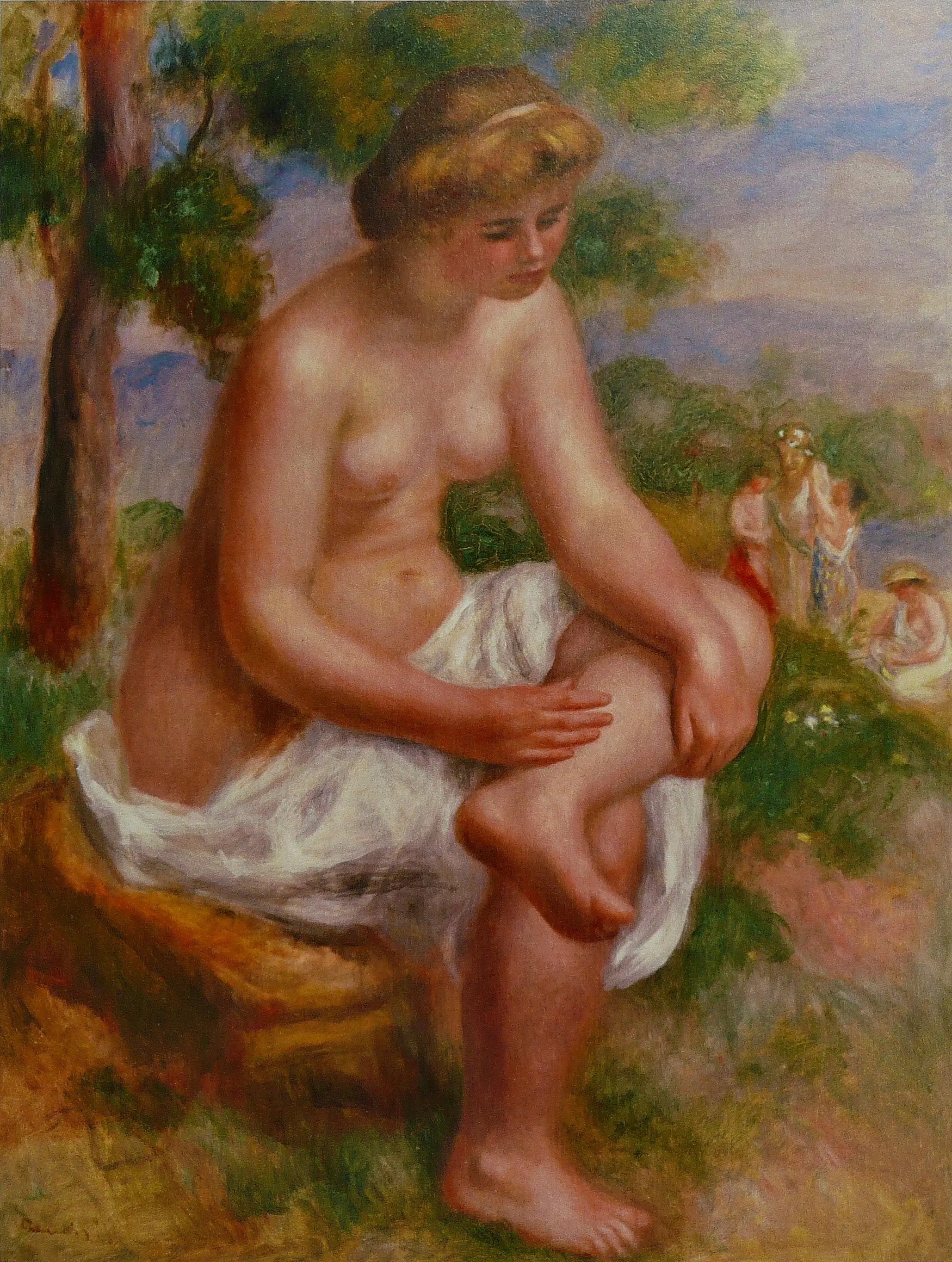 Baigneuse assise dans un paysage, dite Eurydice - Pierre-Auguste Renoir image 1 copie peinte à la main à l’huile