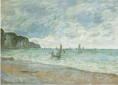Barcos de pesca em frente à praia e às falésias de Pourville - Claude Monet