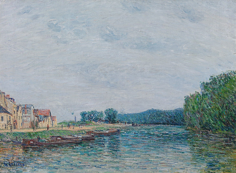 Barcas, cais do Pothuis em Pontoise - Gustave Loiseau