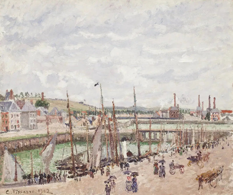 Bacias Duquesne e Berrigny em Dieppe, tempo cinza - Camille Pissarro