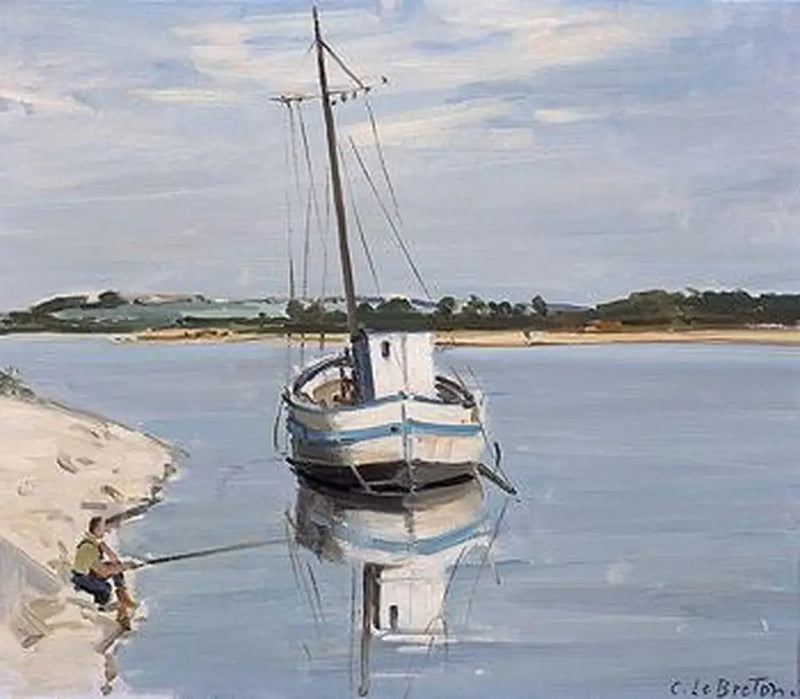 Barco branco no Loire - Jules Breton