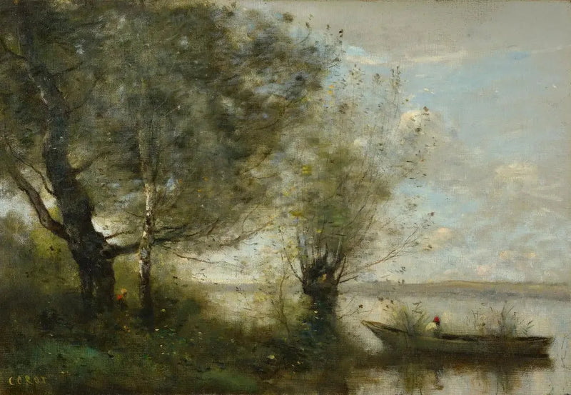 Barco perto de um rio - Jean-Baptiste Camille Corot