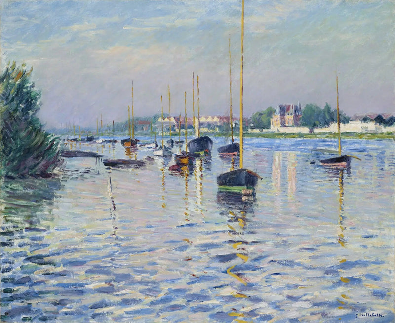 Barcos ancorados no Sena em Argenteuil - Gustave Caillebotte