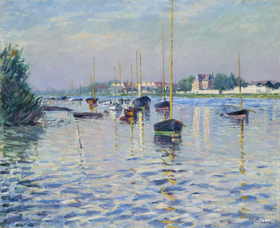 Barcos ancorados no Sena em Argenteuil - Gustave Caillebotte