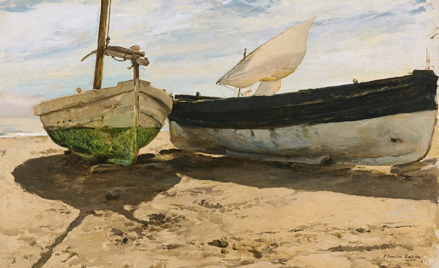 Barcos de pesca na praia, Valência - Joaquín Sorolla