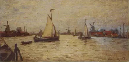 Reproduction du tableau « Bateaux en Hollande pres de Zaandam - Claude Monet » par Alpha Reproduction en peinture à l’huile