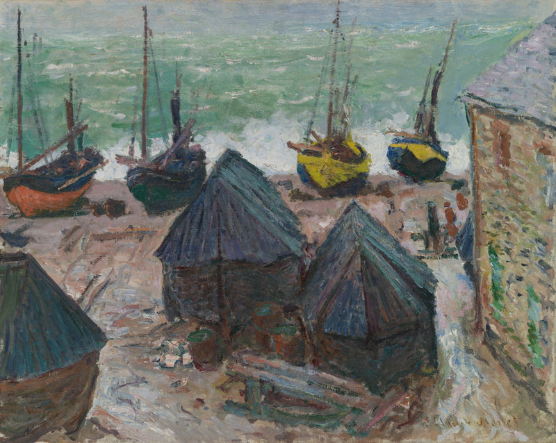 Barcos na praia em Étretat W1024 - Claude Monet