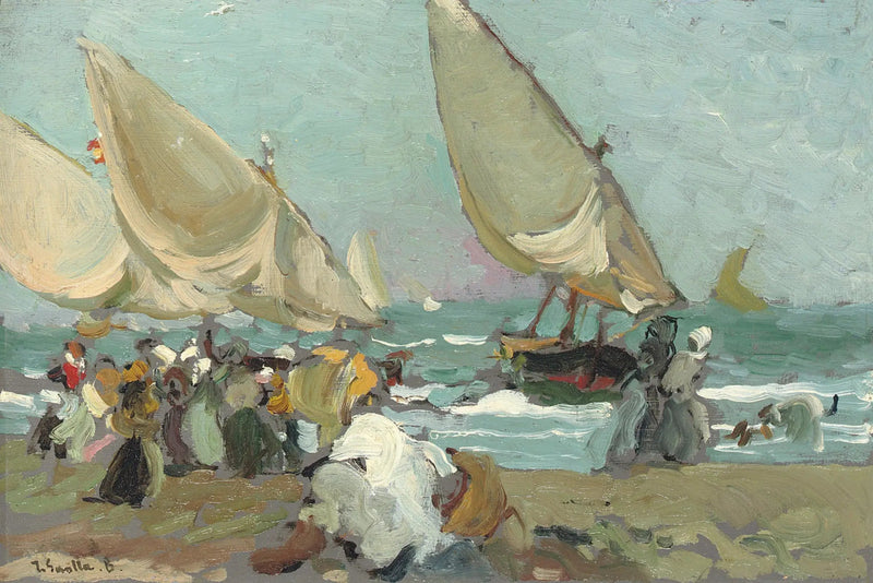 Barcos na praia de Valência - Joaquín Sorolla