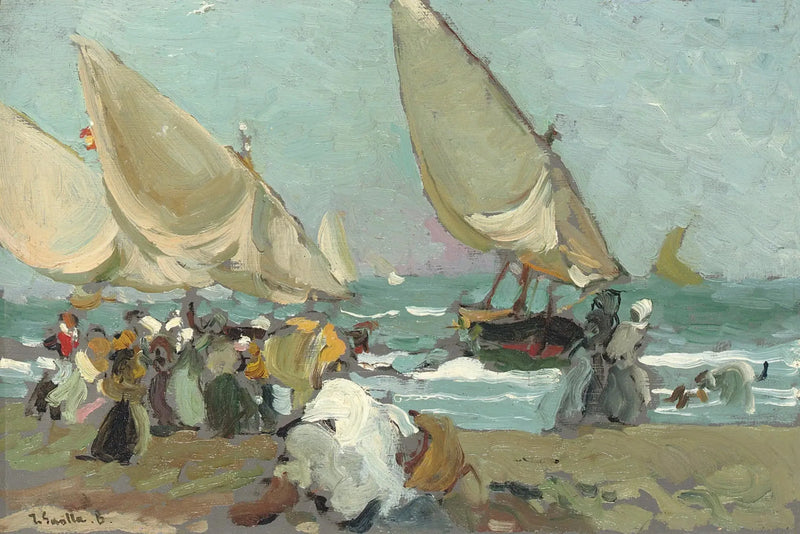 Barcos na praia de Valência - Joaquín Sorolla
