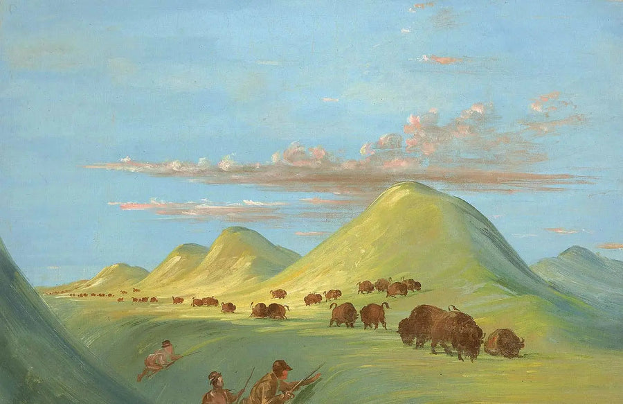 Batiste, Bogard e eu se aproximando de Buffalo no Missouri - George Catlin