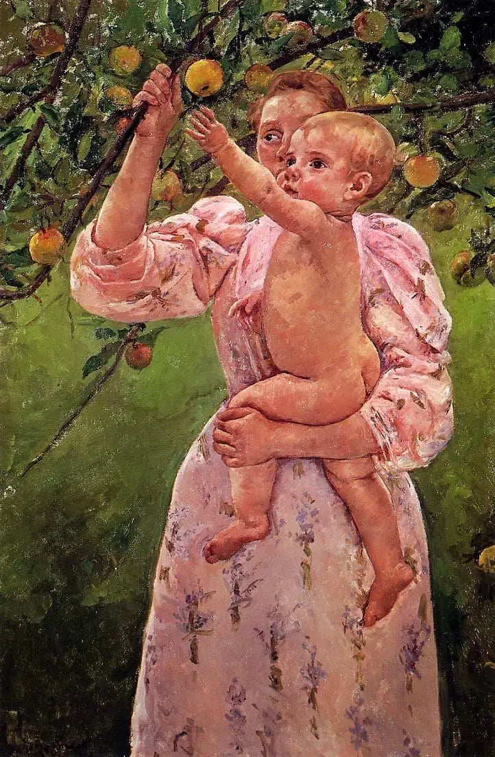 Bebê estende a mão para uma maçã - Mary Cassatt