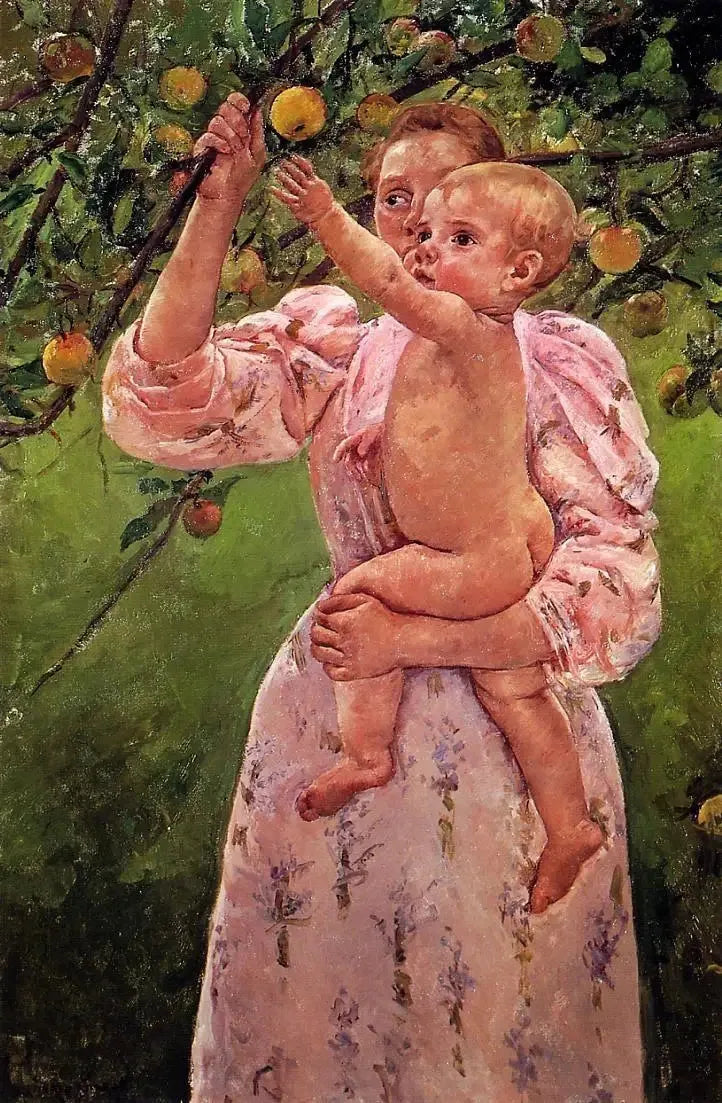 Bebê estende a mão para uma maçã - Mary Cassatt