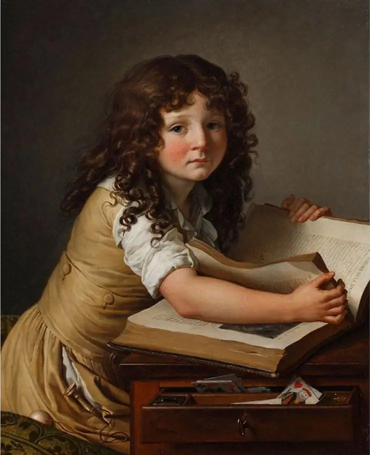Benoît Agnès Trioson regardant des figures dans un livre - Anne-Louis Girodet image 1 tableau peint à l’huile sur toile