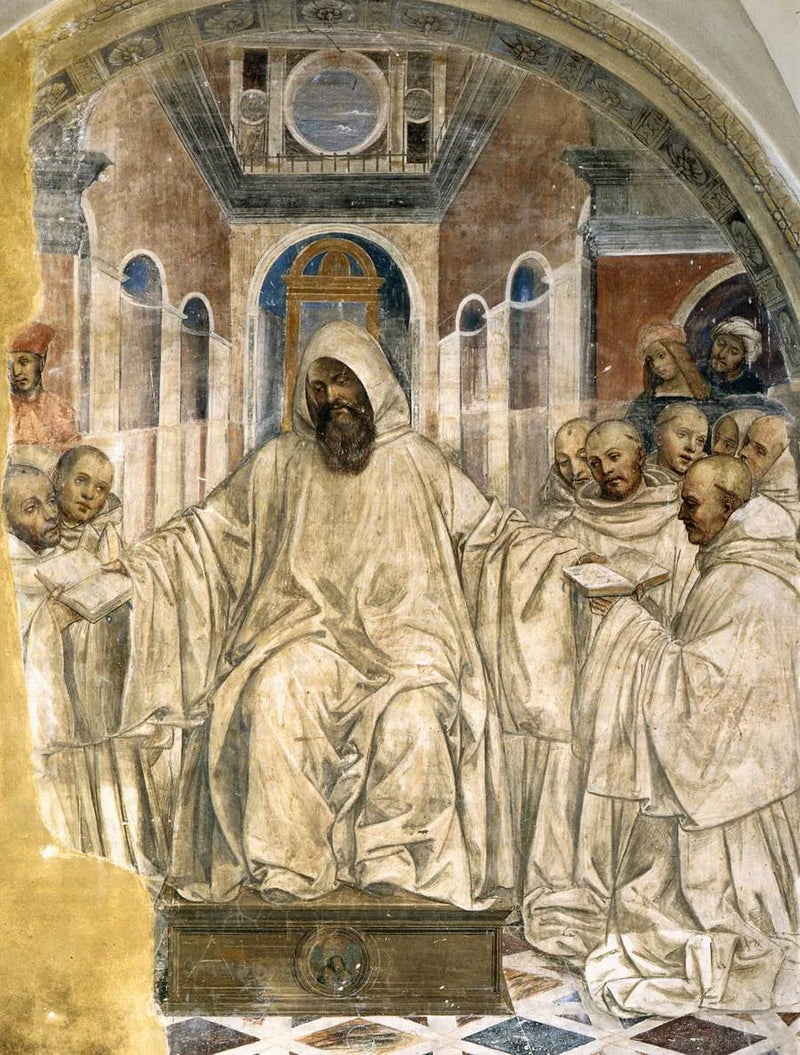Benoît apresenta sua régua aos monges olivares. - Il Sodoma (Giovanni Antonio Bazzi)
