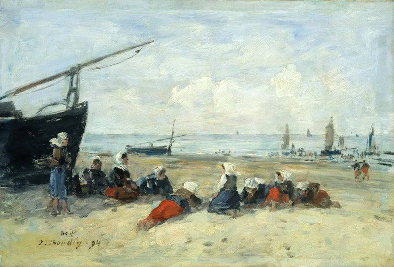 Berck, Pescadoras na praia, baixa maré - Eugène Boudin