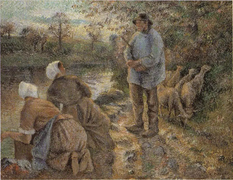Berger e lavadeiras em Montfoucault - Camille Pissarro