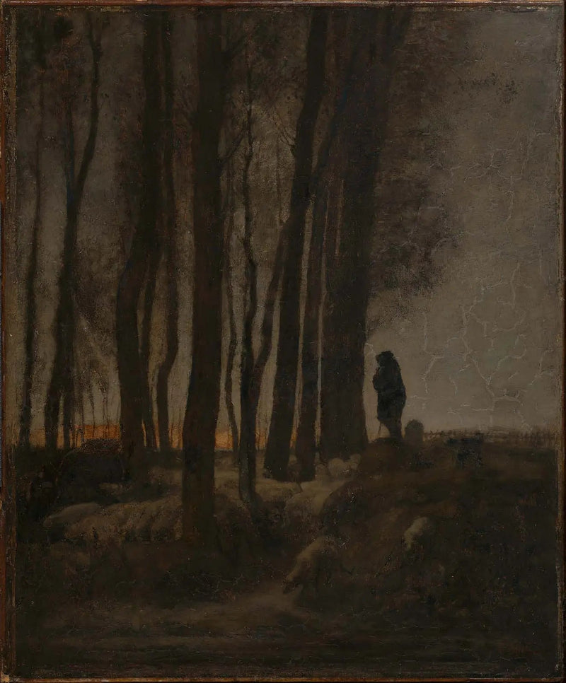 Boiade e rebanho na borda da floresta, à noite - Jean-François Millet