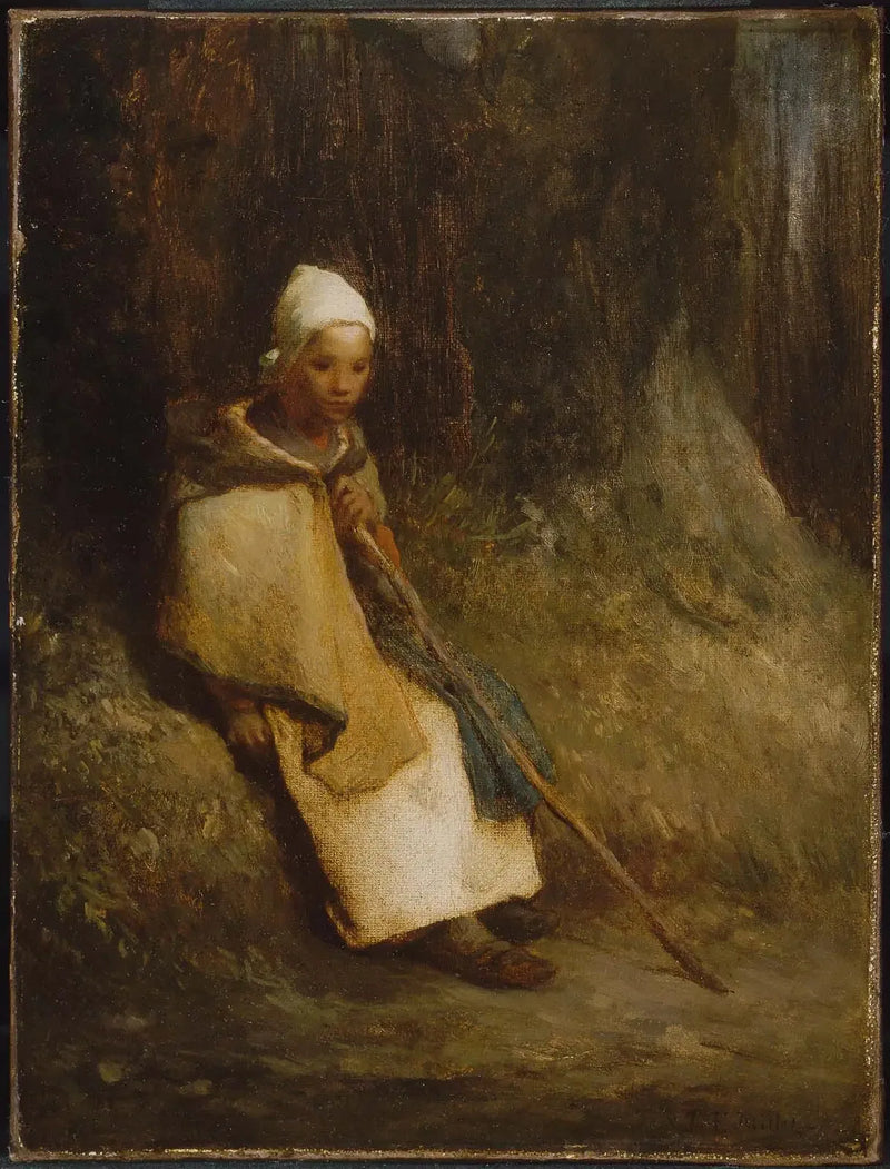 Bergère sentada à beira da floresta - Jean-François Millet